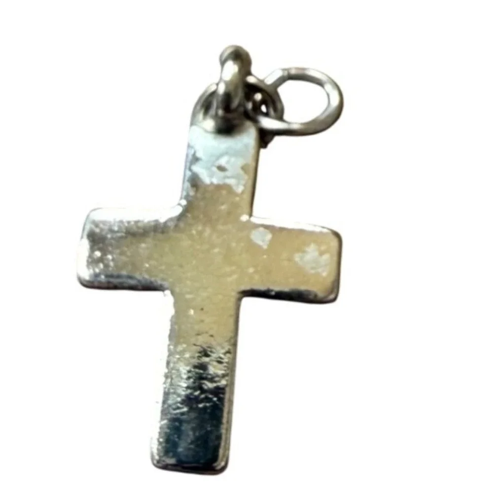 Vintage Cross Charm Pendant Unisex Silver Good Religious Faith Small Metal